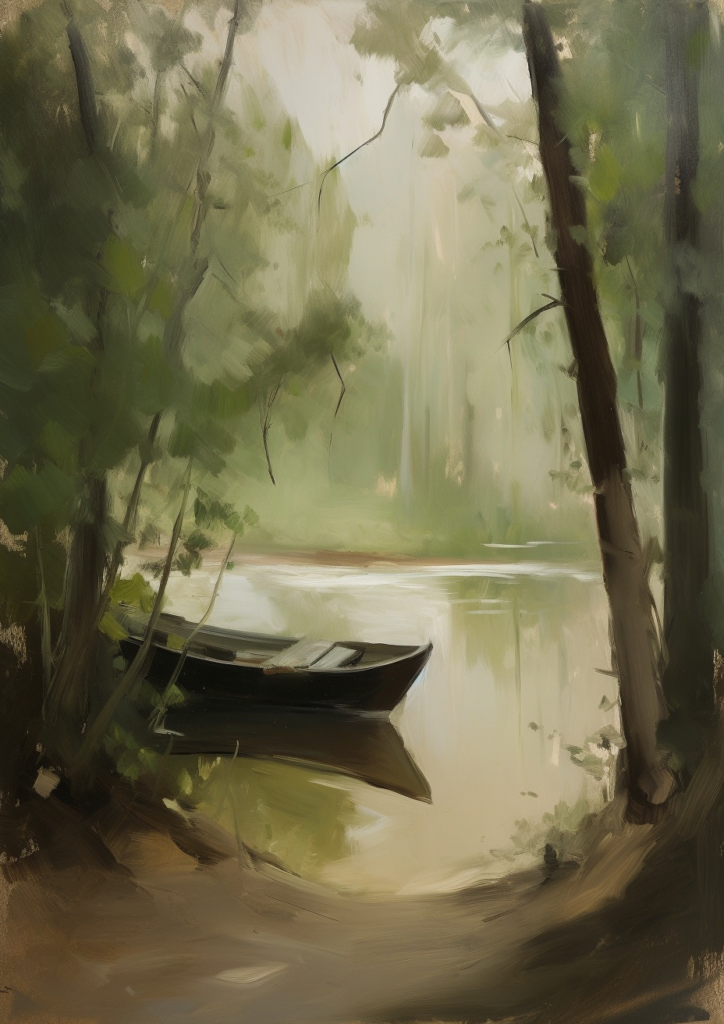 A boat in a Finnis lake in a forest